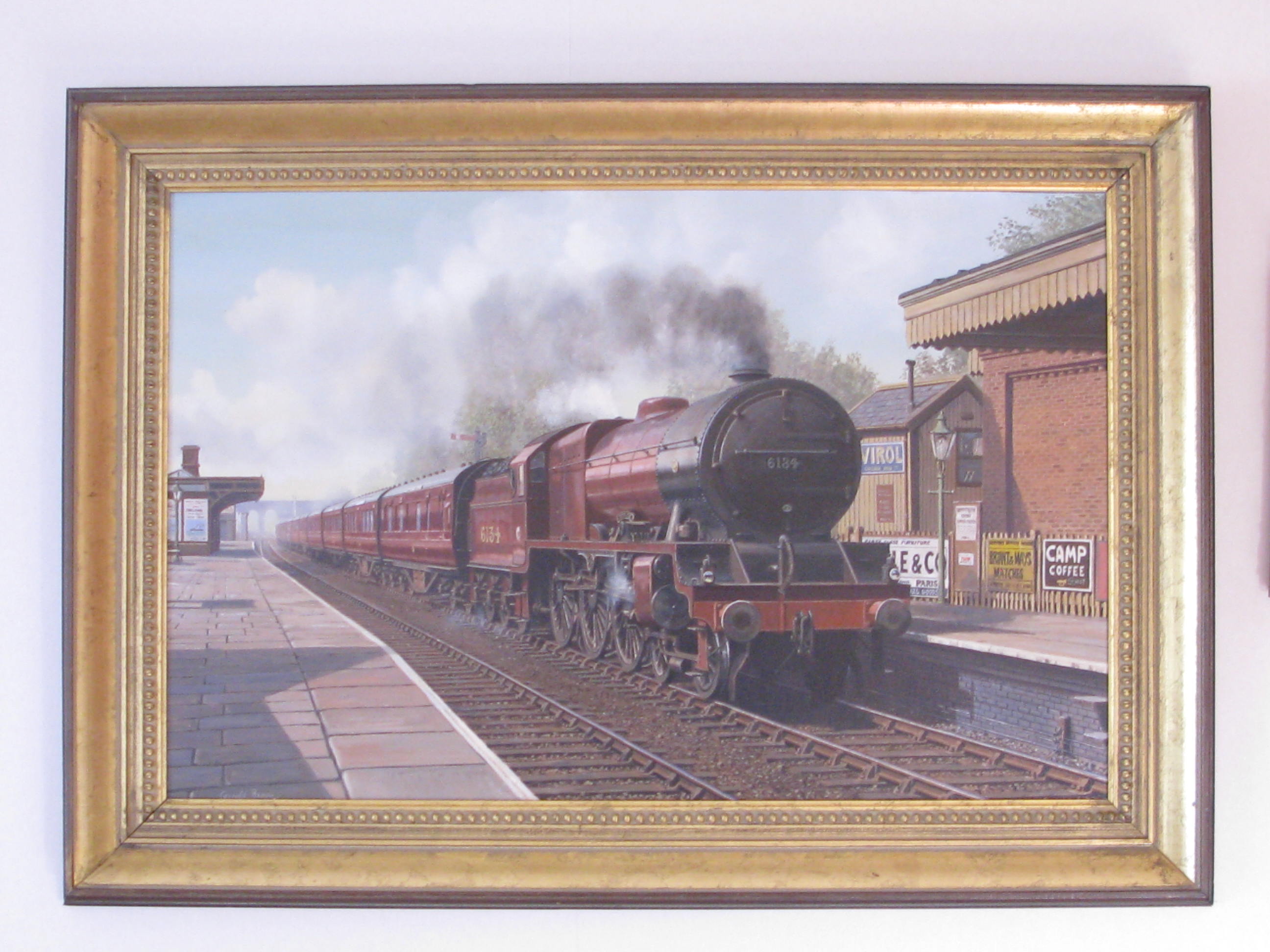 Gerald Broom oil on board - 4-6-0 Locomotive & Tender LMS Royal Scot ...