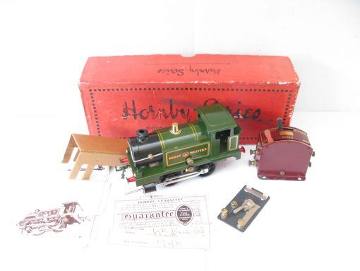Hornby 0 Gauge early No.1 6 volt electric GWR 0-4-0 Tank Loco 3-rail electric with speed and reverse switch, TCP. - Boxed