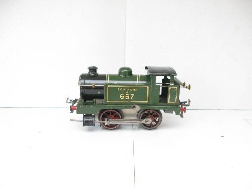 Hornby 0 Gauge early SR lined green 0-4-0 Tank loco No.B667, clockwork - boxed - Image 2