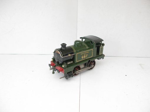 Hornby 0 Gauge early SR lined green 0-4-0 Tank loco No.B667, clockwork - boxed - Image 4