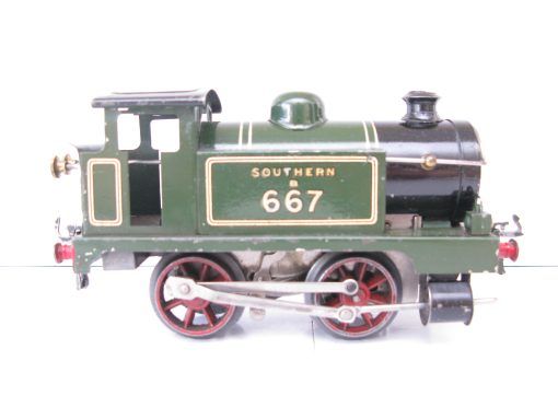 Hornby 0 Gauge early SR lined green 0-4-0 Tank loco No.B667, clockwork - boxed - Image 7