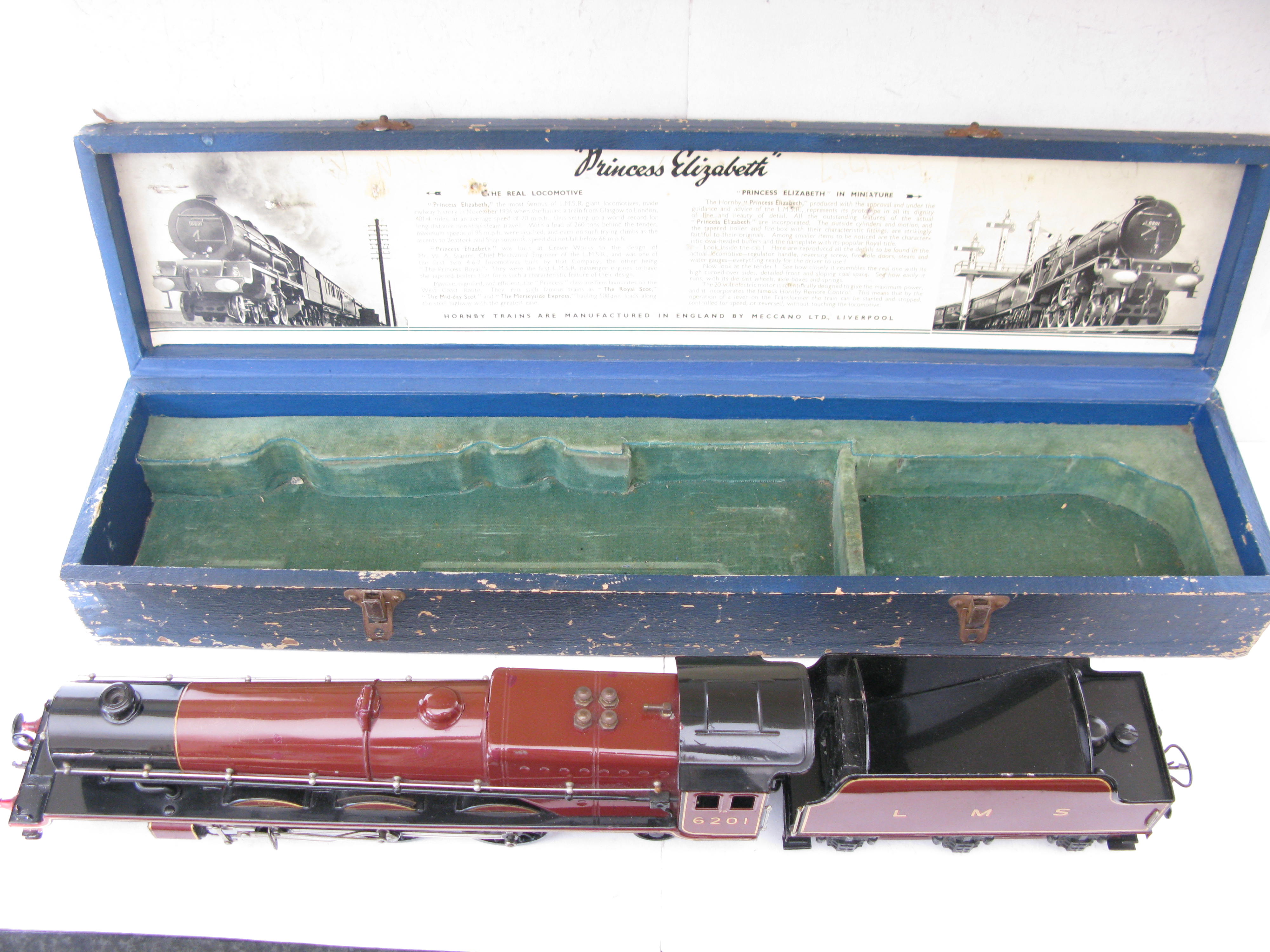Hornby 0 Gauge 4-6-2 Loco & Tender LMS Lined Maroon 'Princess Elizabeth' No.6201, 3-rail 20 volt Electric - Boxed - Image 5