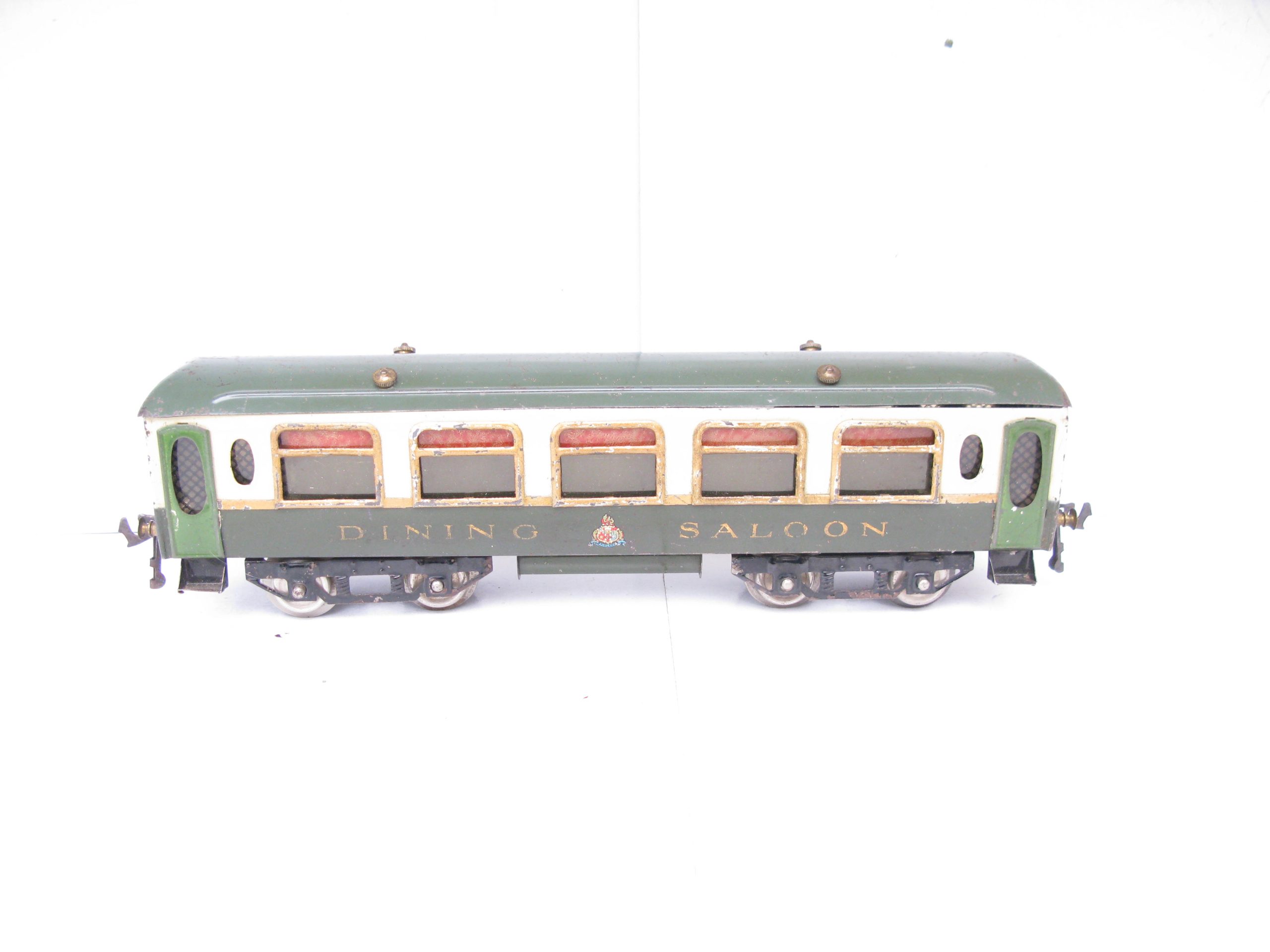 Hornby 0 Gauge Early No.2 Green and Cream Pullman Dining Saloon Coaches circa 1923 - unboxed - Fair to Good - Image 4