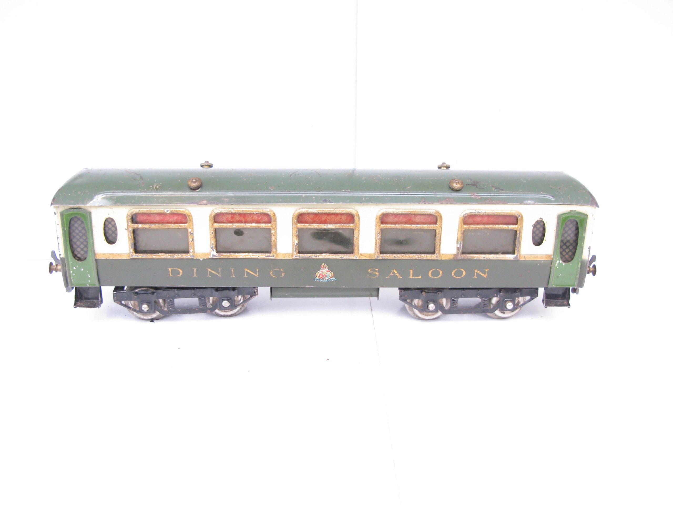 Hornby 0 Gauge Early No.2 Green and Cream Pullman Dining Saloon Coaches circa 1923 - unboxed - Fair to Good - Image 5