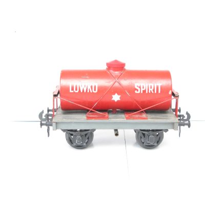 Bassett Lowke Gauge 1 'LOWKO SPIRIT' Tanker in red with grey wooden base - Unboxed