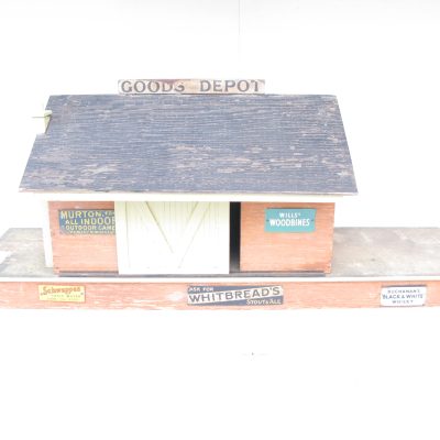 Bassett lowke Gauge 1 Wooden Goods depot with a number of Enamel signs and opening doors - unboxed