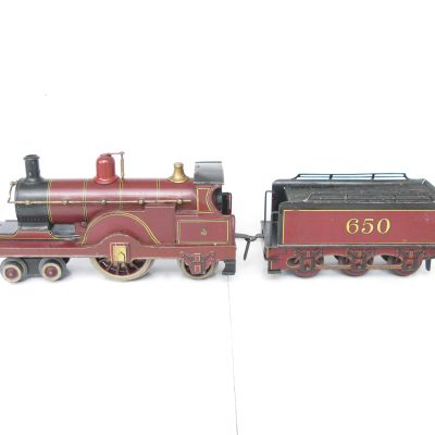 Bing 0 Gauge MR (Midland Railway) 4-2-2 lined maroon Loco & Tender SINGLE No.650, 3-Rail electric - unboxed - Excellent to Excellent/plus