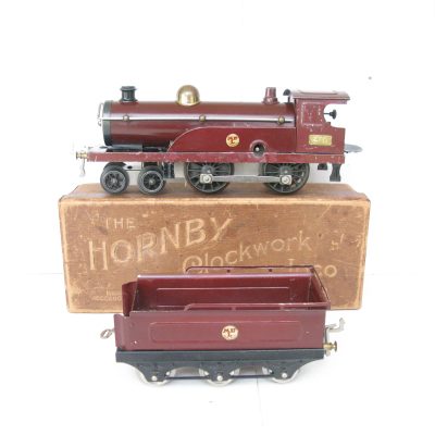 Hornby 0 Gauge Early No.2 Loco & Tender Midland Maroon, Clockwork Circa 1921/23 - Part Boxed - Overall Good/plus to Excellent