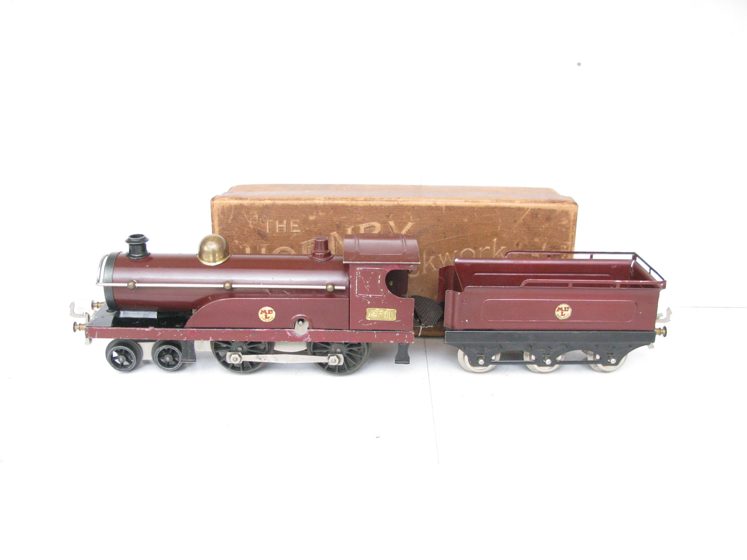 Hornby 0 Gauge Early No.2 Loco & Tender Midland Maroon, Clockwork Circa 1921/23 - Part Boxed - Overall Good/plus to Excellent - Image 2