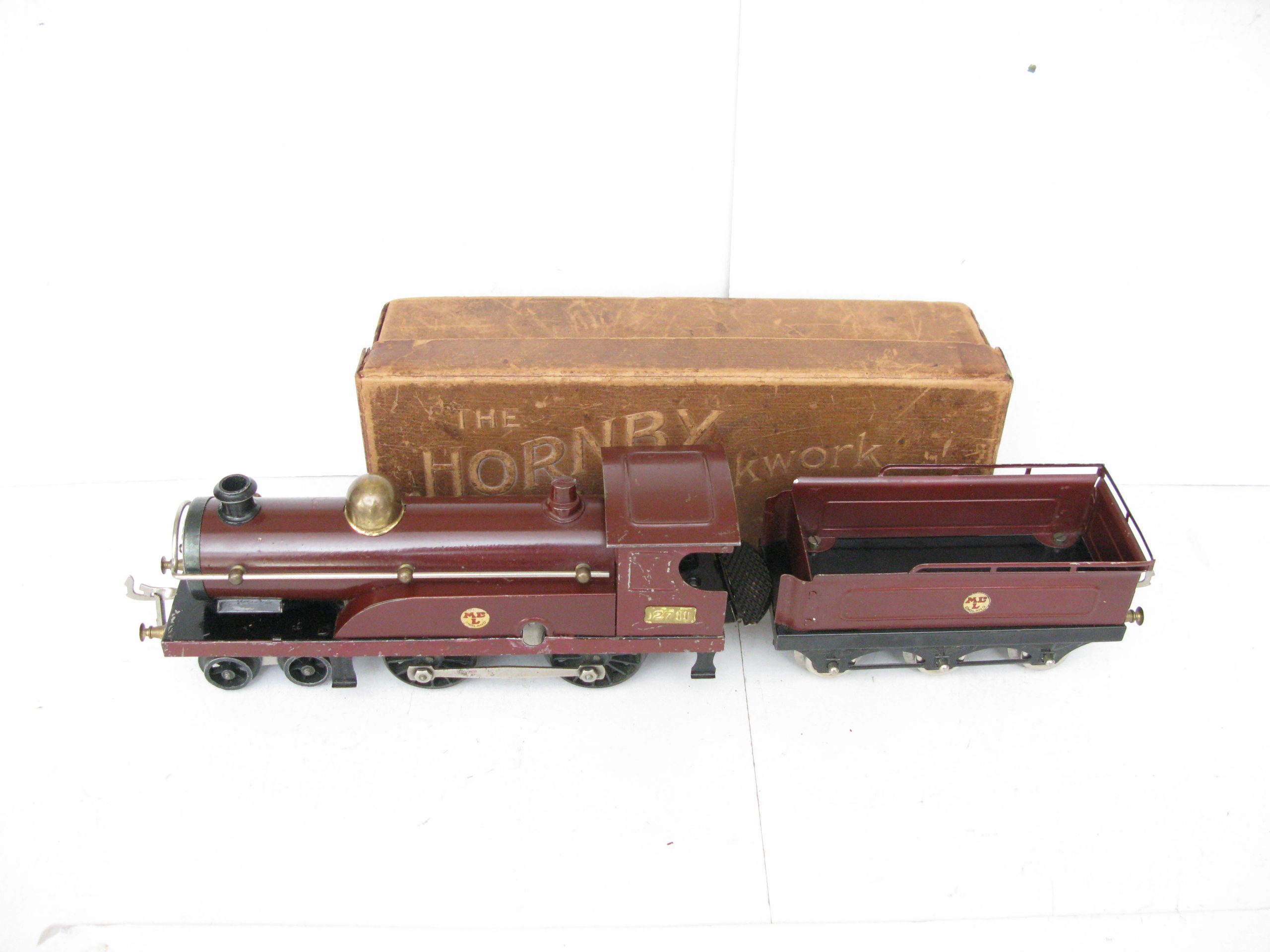 Hornby 0 Gauge Early No.2 Loco & Tender Midland Maroon, Clockwork Circa 1921/23 - Part Boxed - Overall Good/plus to Excellent - Image 3