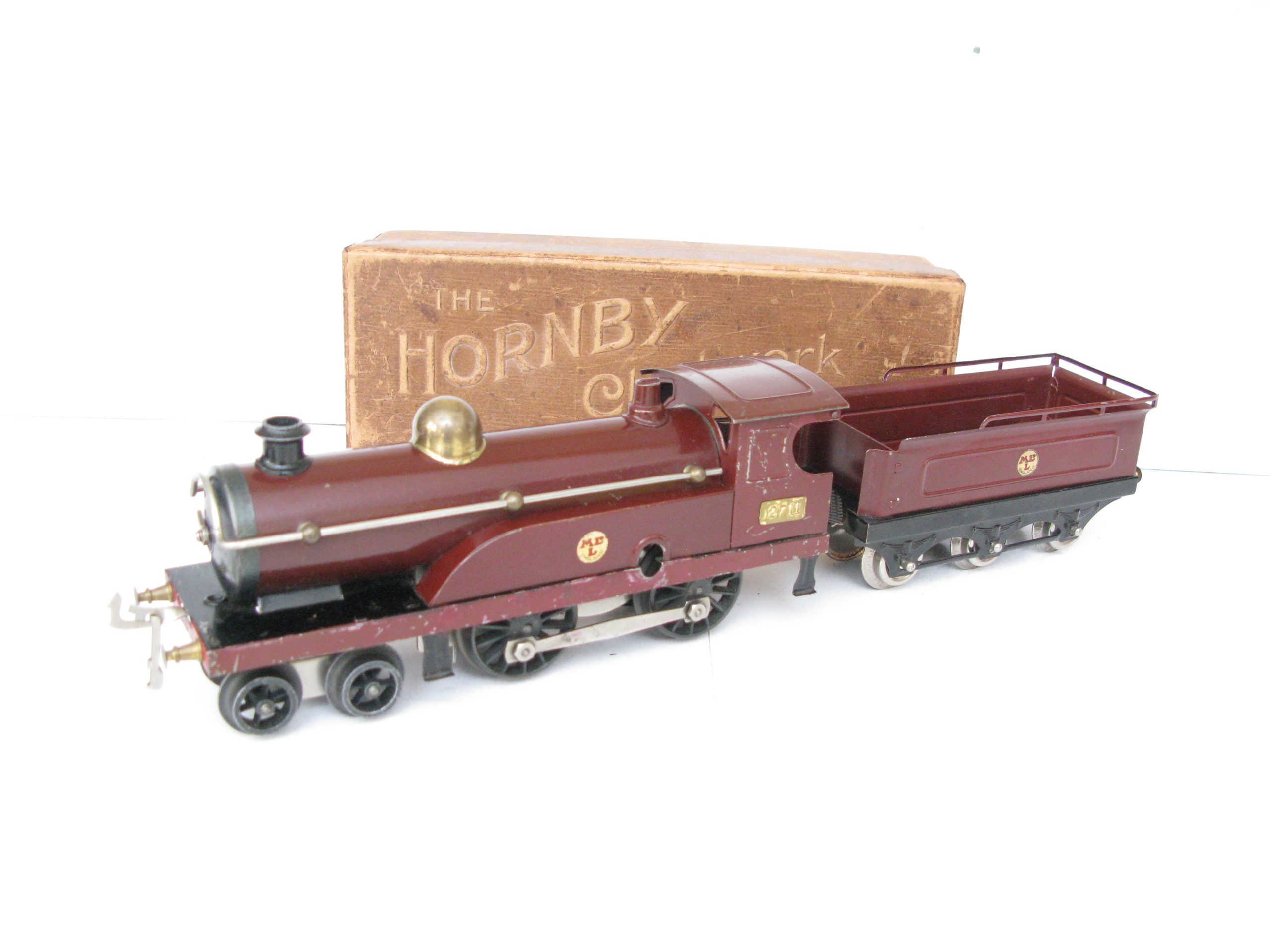Hornby 0 Gauge Early No.2 Loco & Tender Midland Maroon, Clockwork Circa 1921/23 - Part Boxed - Overall Good/plus to Excellent - Image 4