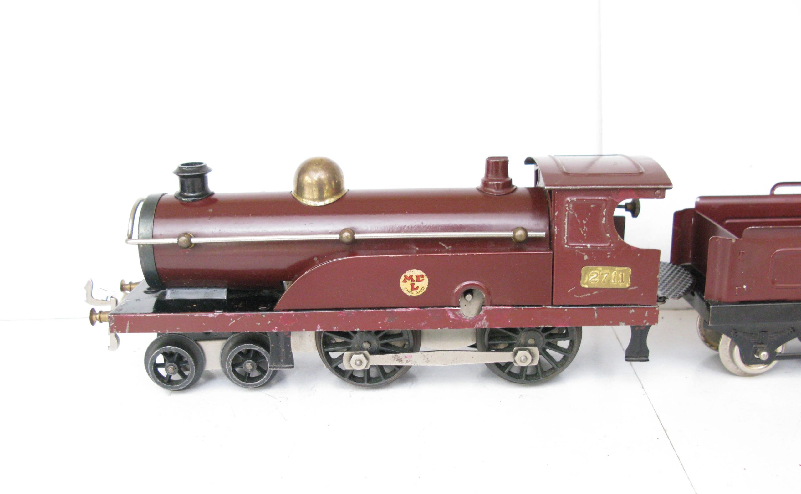 Hornby 0 Gauge Early No.2 Loco & Tender Midland Maroon, Clockwork Circa 1921/23 - Part Boxed - Overall Good/plus to Excellent - Image 5