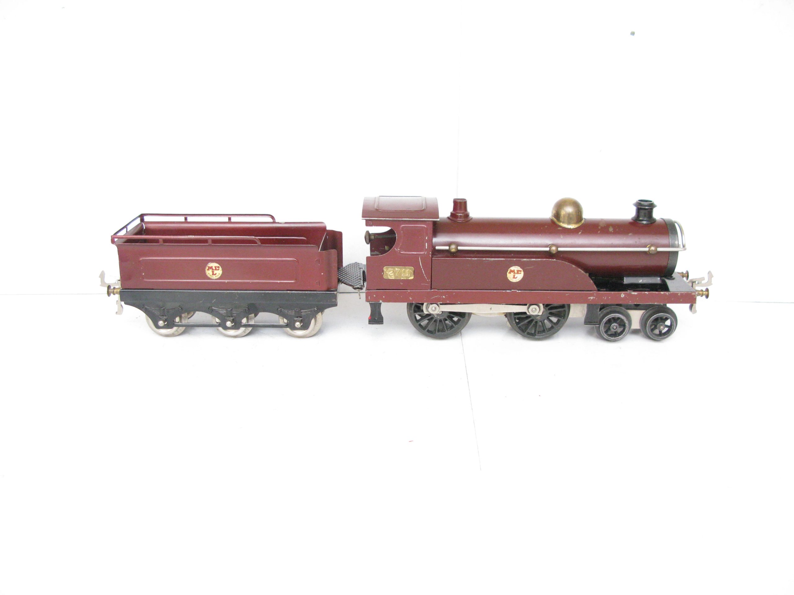 Hornby 0 Gauge Early No.2 Loco & Tender Midland Maroon, Clockwork Circa 1921/23 - Part Boxed - Overall Good/plus to Excellent - Image 9