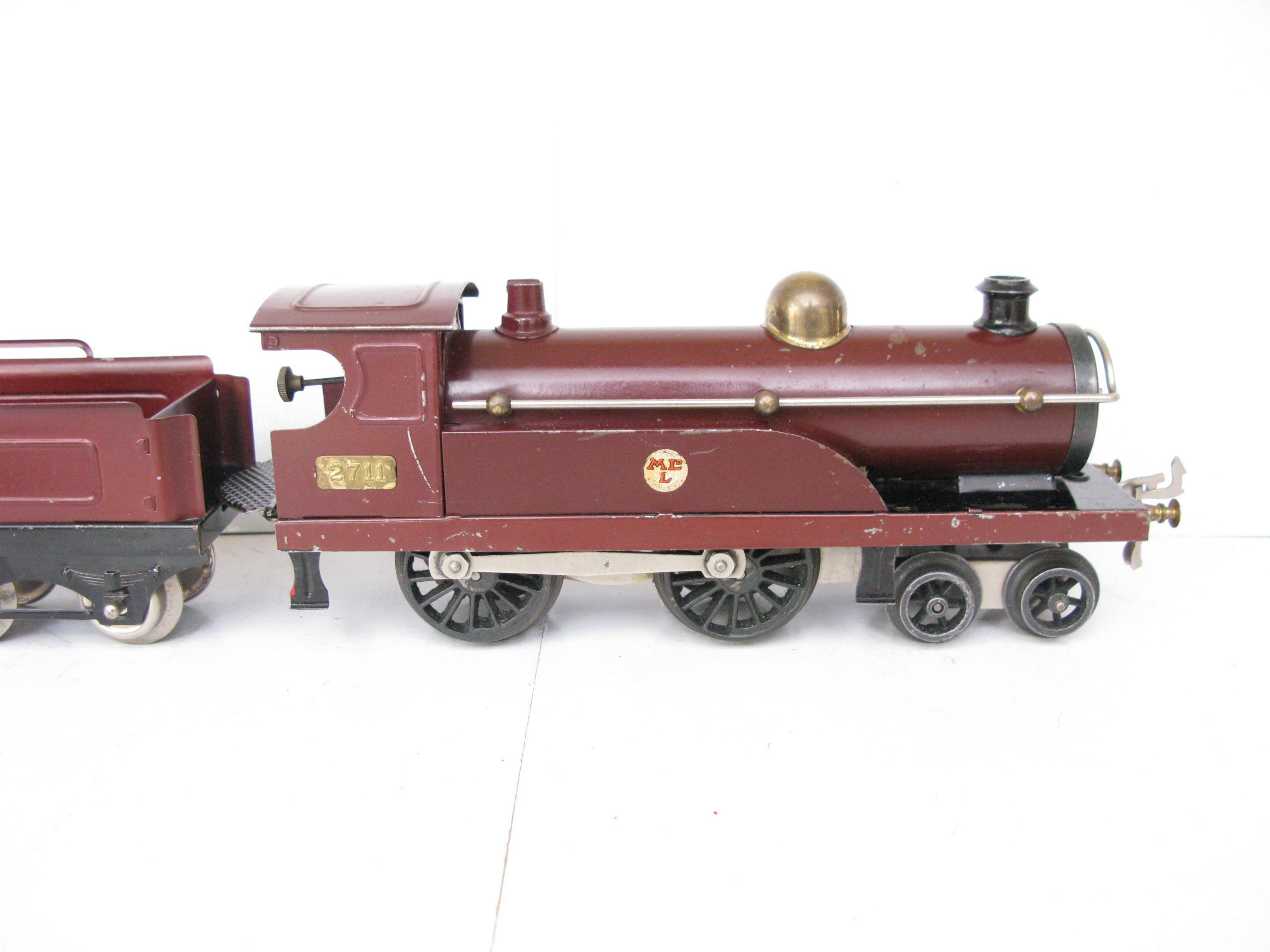 Hornby 0 Gauge Early No.2 Loco & Tender Midland Maroon, Clockwork Circa 1921/23 - Part Boxed - Overall Good/plus to Excellent - Image 11
