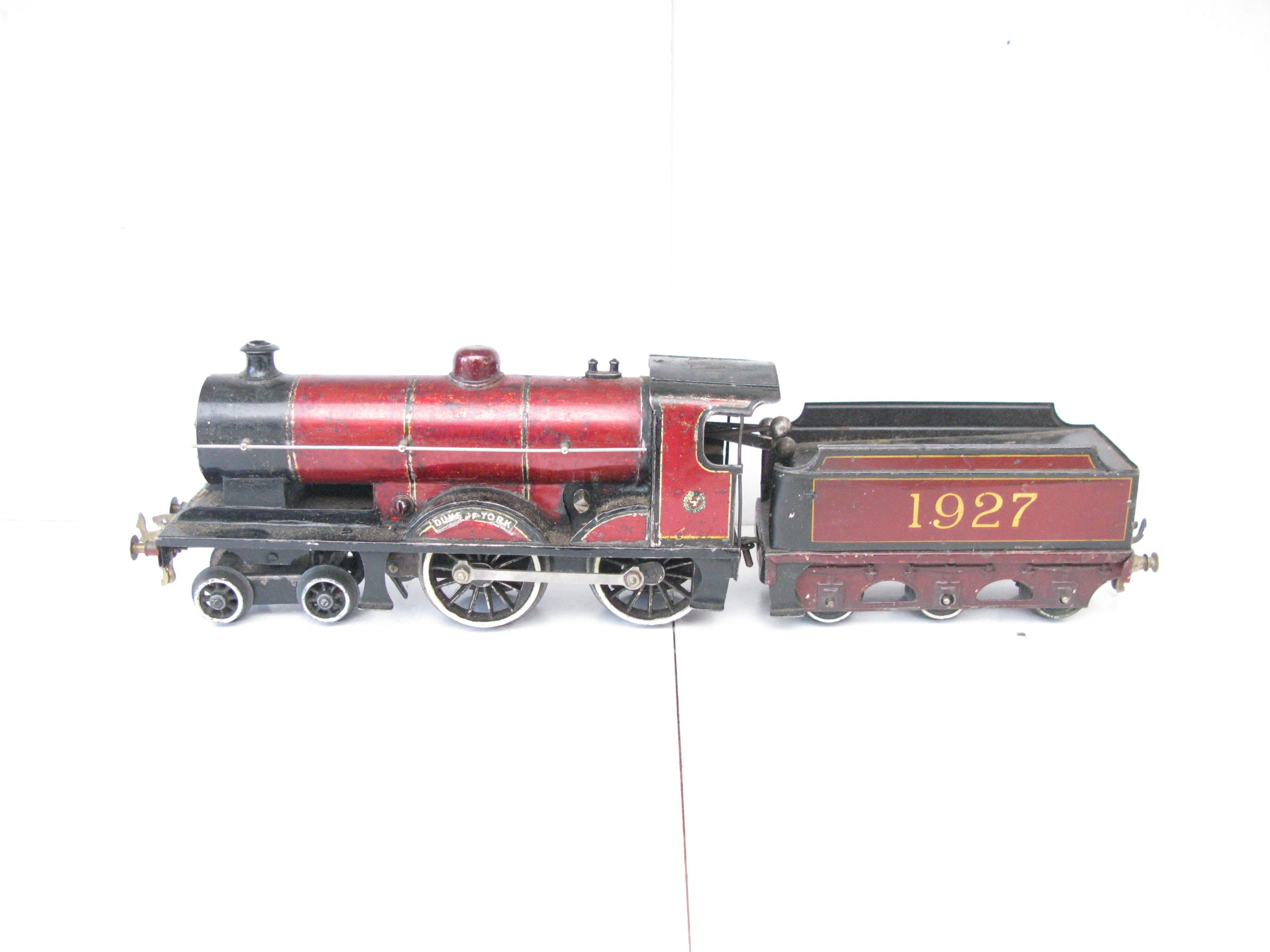 Bassett Lowke 0 Gauge LMS maroon 4-4-0 Loco & Tender 'DUKE OF YORK' No.1927, Clockwork - unboxed - Fair to Good - Image 3