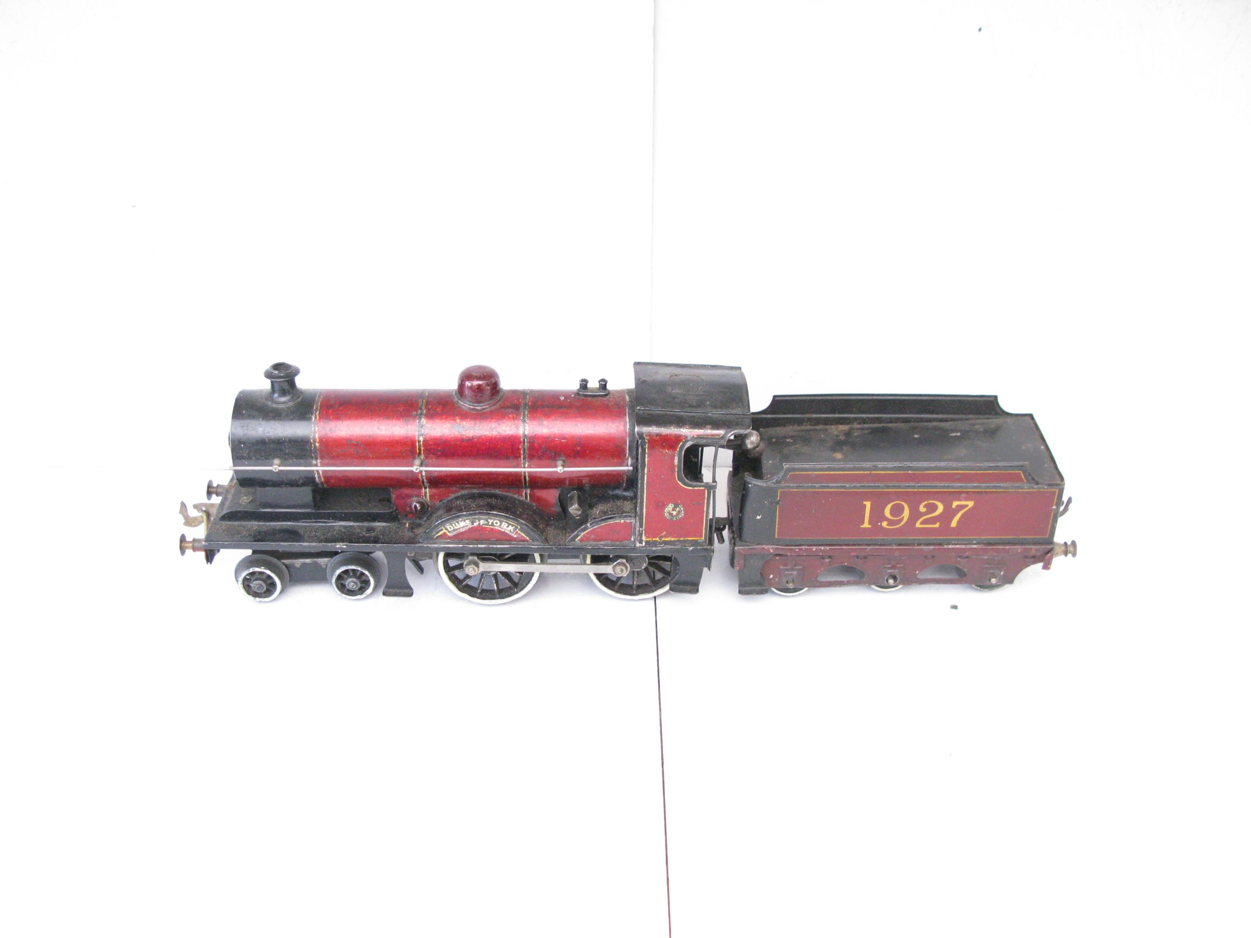 Bassett Lowke 0 Gauge LMS maroon 4-4-0 Loco & Tender 'DUKE OF YORK' No.1927, Clockwork - unboxed - Fair to Good - Image 4