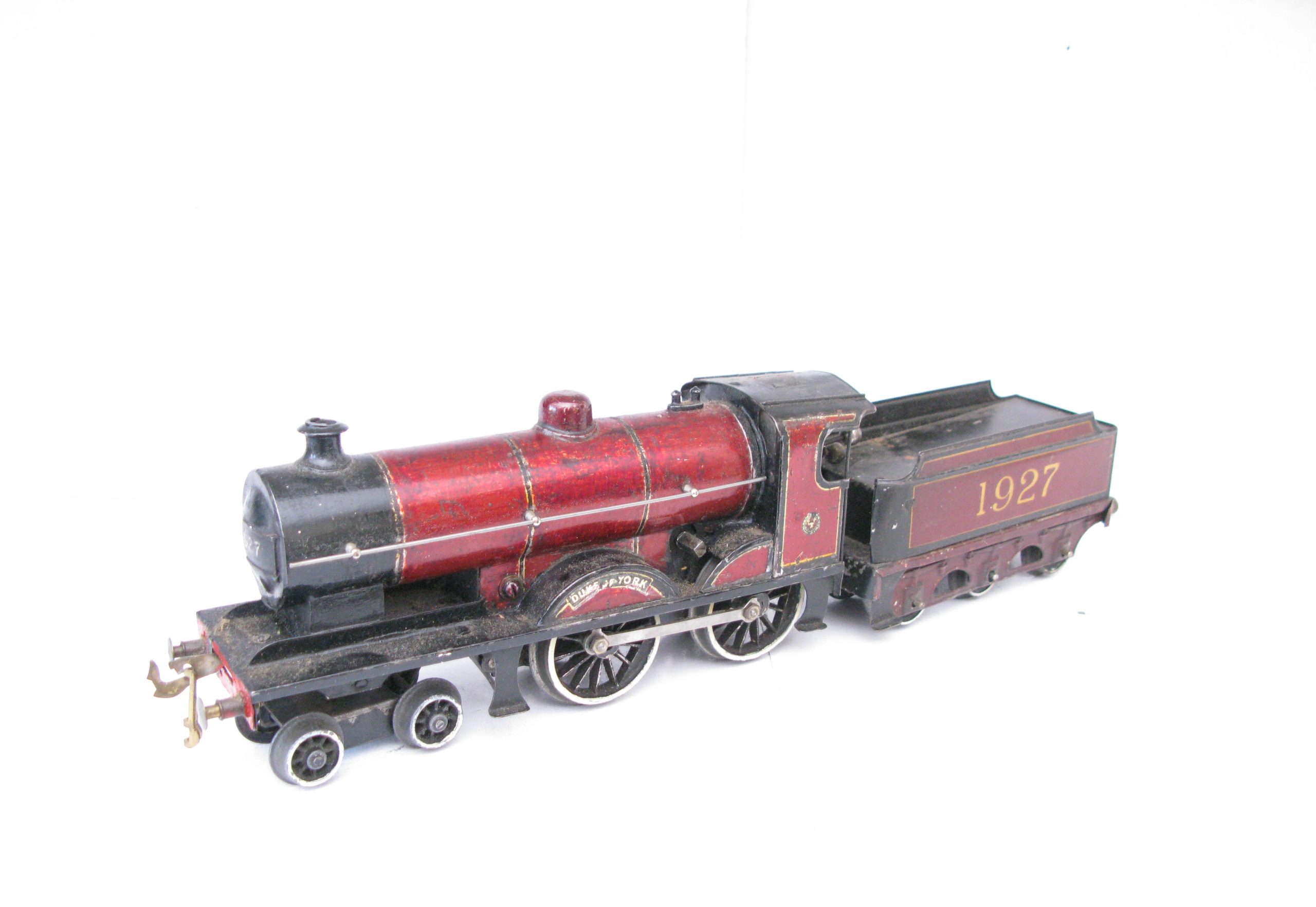 Bassett Lowke 0 Gauge LMS maroon 4-4-0 Loco & Tender 'DUKE OF YORK' No.1927, Clockwork - unboxed - Fair to Good - Image 5