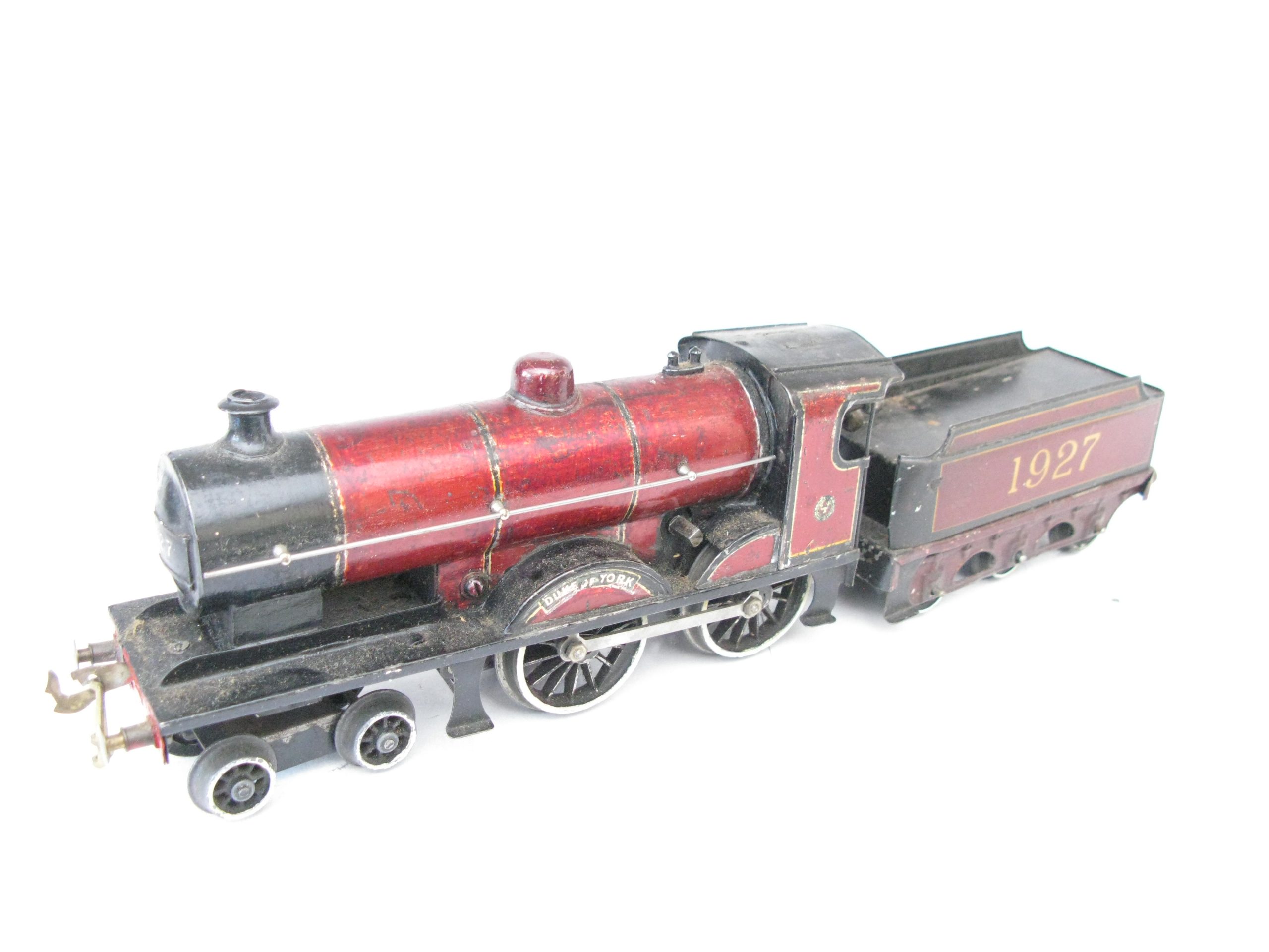 Bassett Lowke 0 Gauge LMS maroon 4-4-0 Loco & Tender 'DUKE OF YORK' No.1927, Clockwork - unboxed - Fair to Good - Image 6