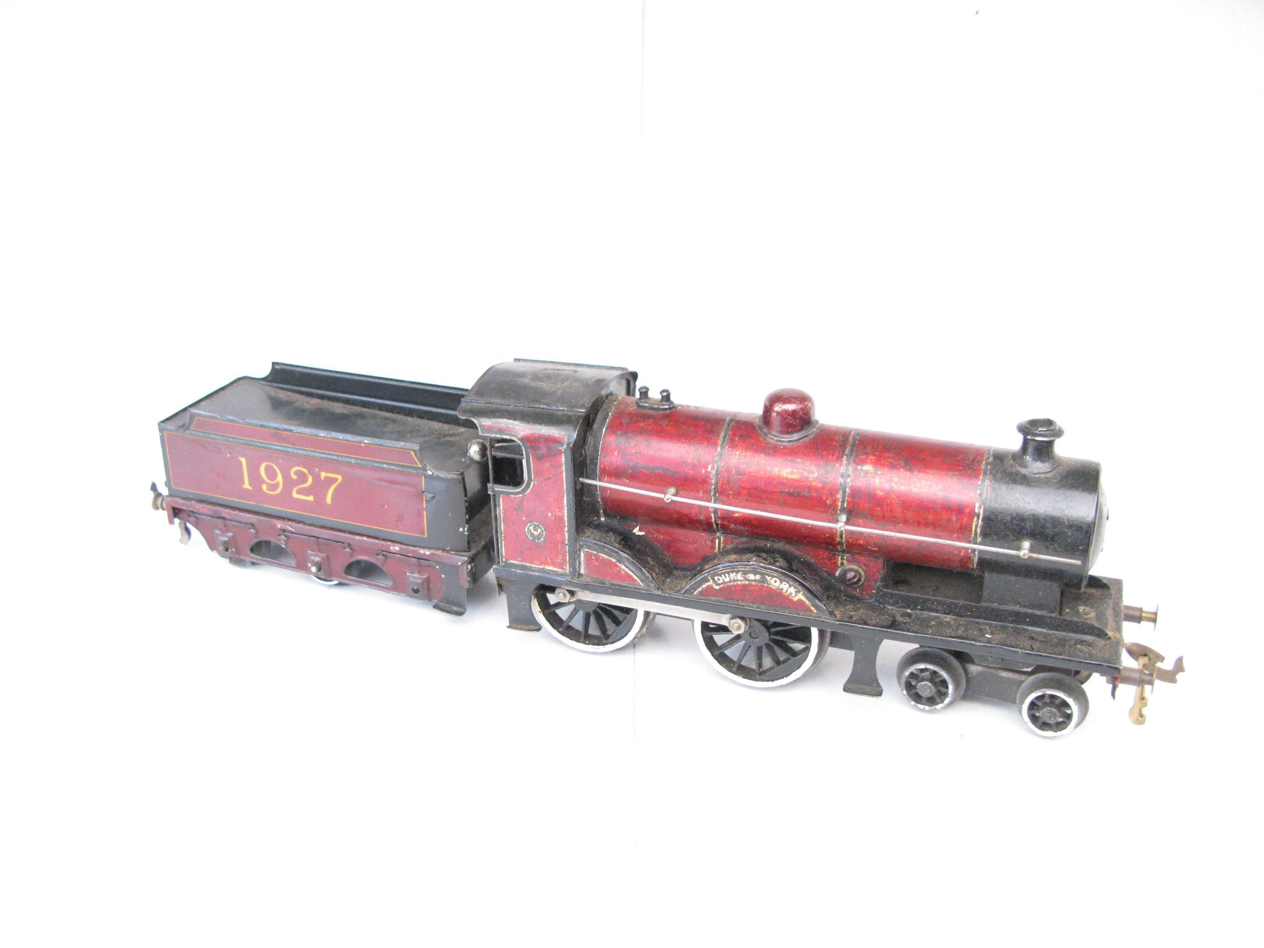 Bassett Lowke 0 Gauge LMS maroon 4-4-0 Loco & Tender 'DUKE OF YORK' No.1927, Clockwork - unboxed - Fair to Good - Image 7