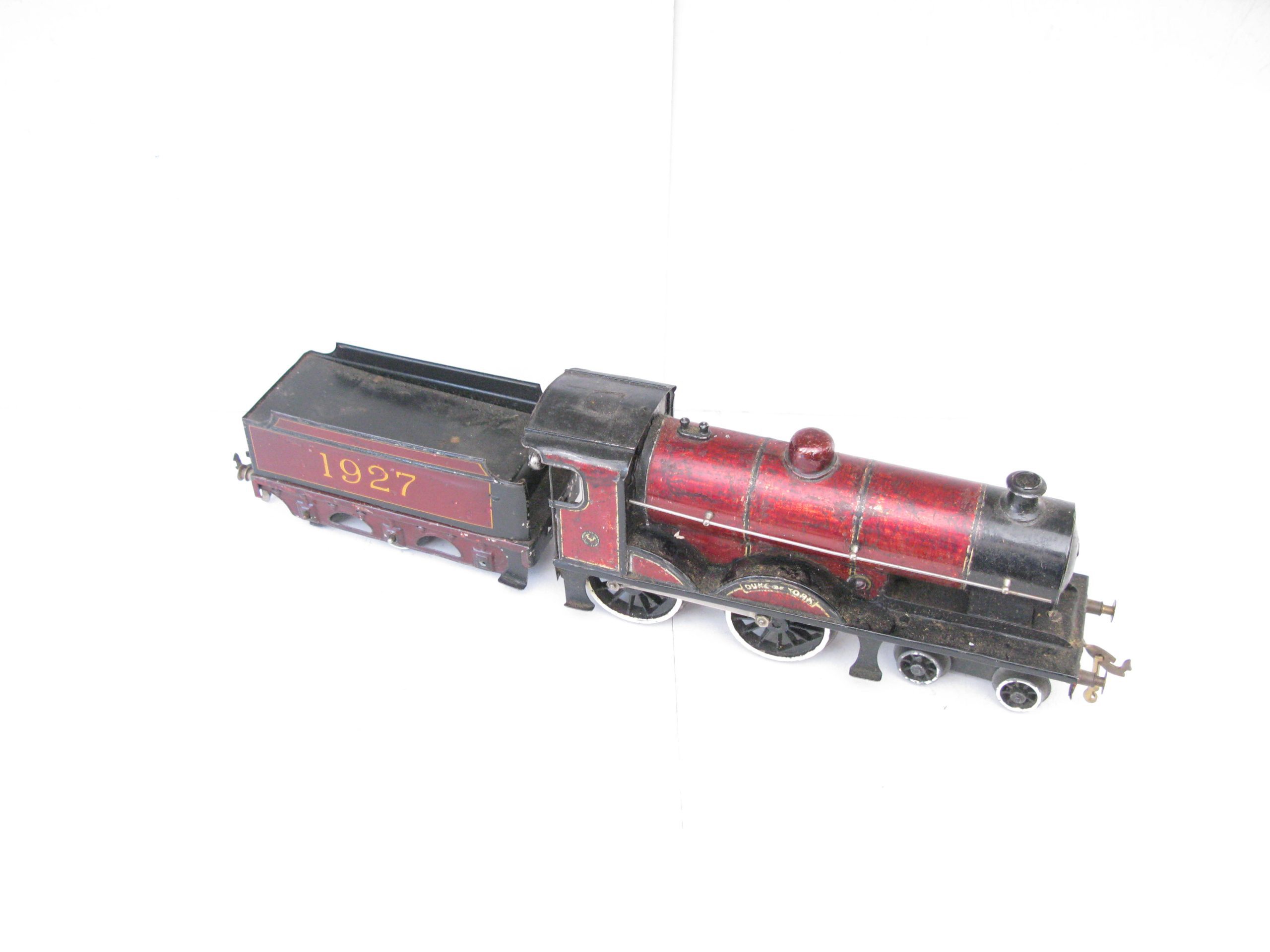 Bassett Lowke 0 Gauge LMS maroon 4-4-0 Loco & Tender 'DUKE OF YORK' No.1927, Clockwork - unboxed - Fair to Good - Image 8