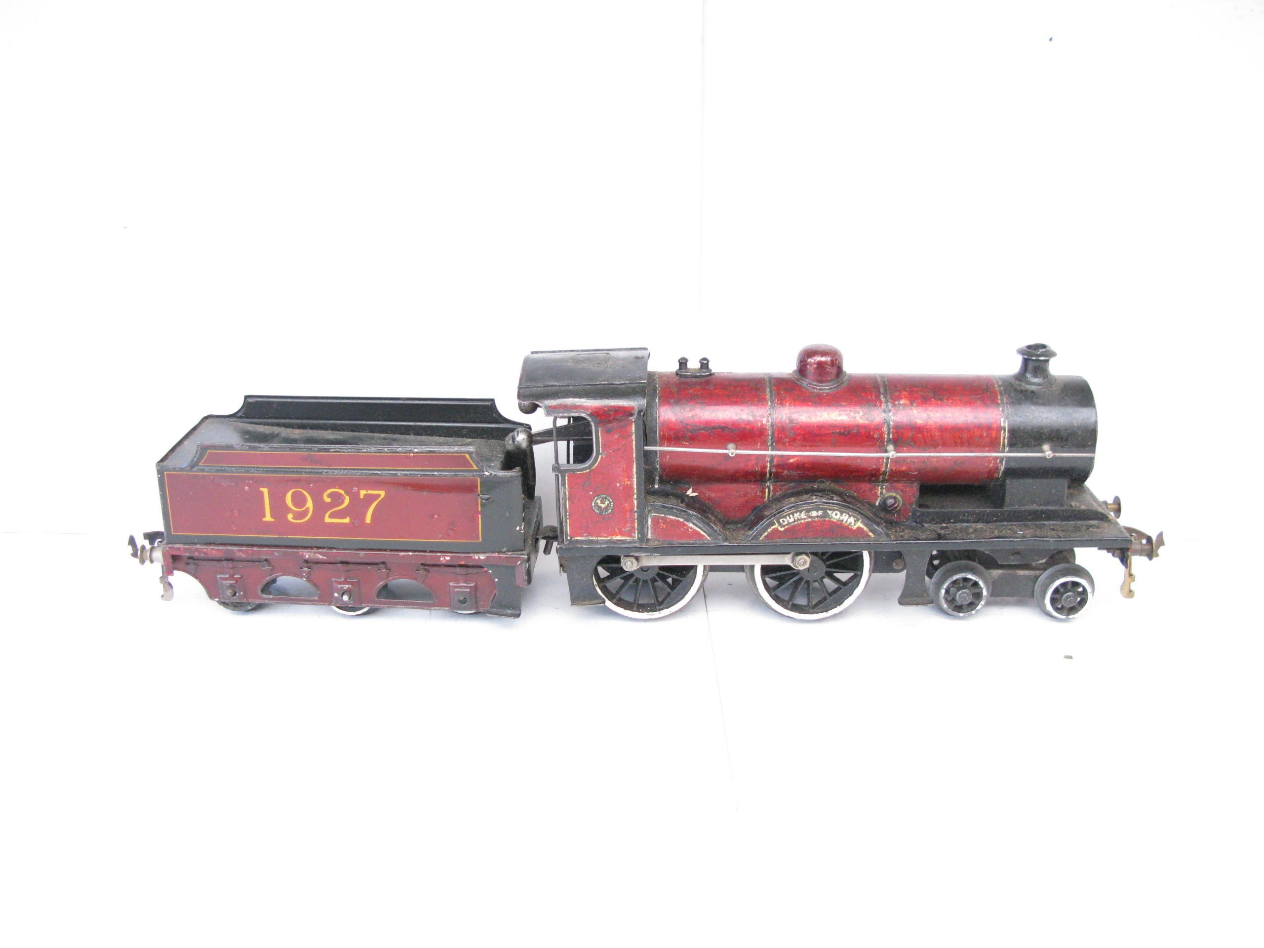 Bassett Lowke 0 Gauge LMS maroon 4-4-0 Loco & Tender 'DUKE OF YORK' No.1927, Clockwork - unboxed - Fair to Good - Image 9