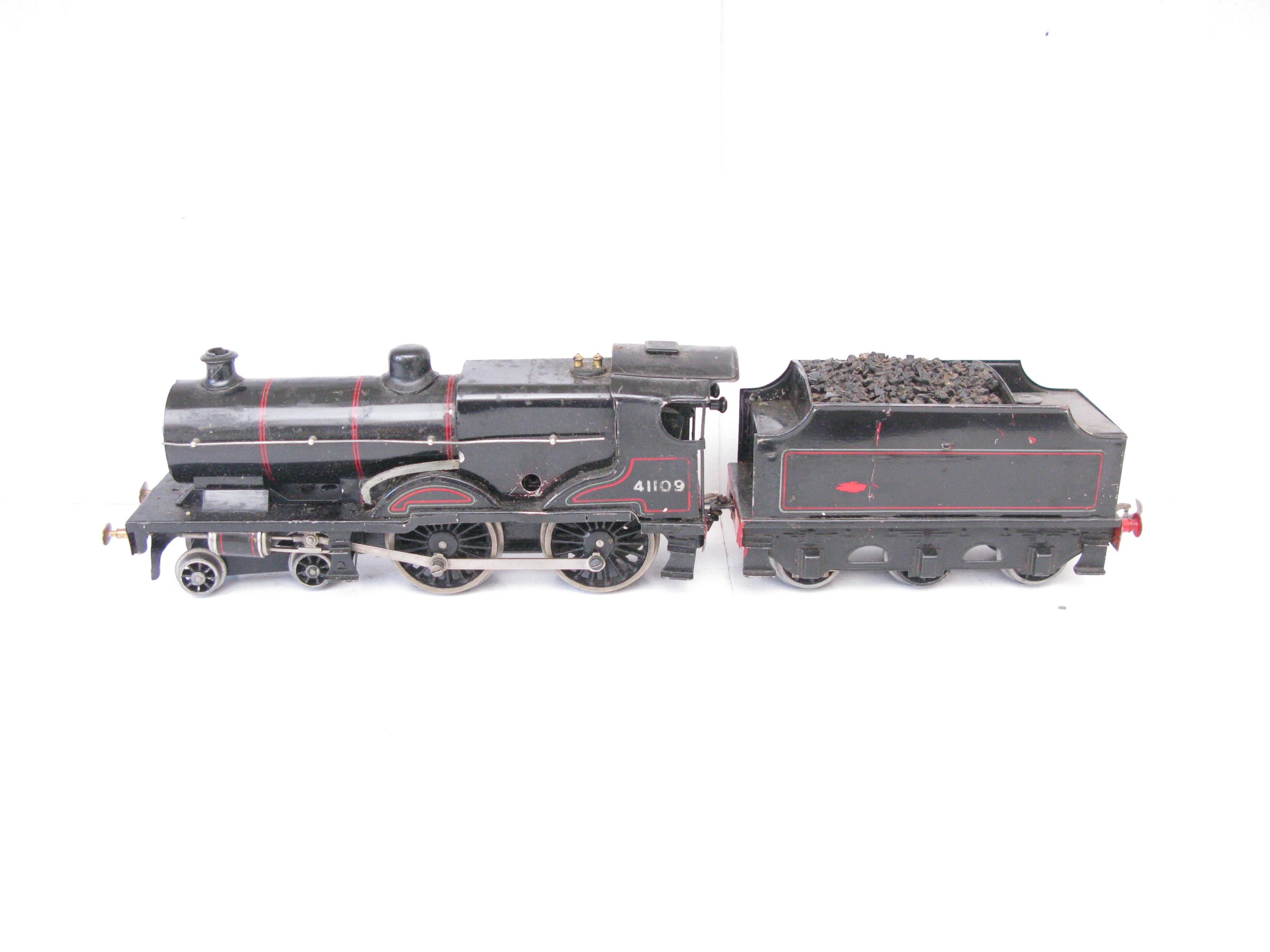 Bassett Lowke 0 Gauge 4-4-0 Loco & Tender Lined black 'COMPOUND' No.41109, Clockwork - unboxed - Good
