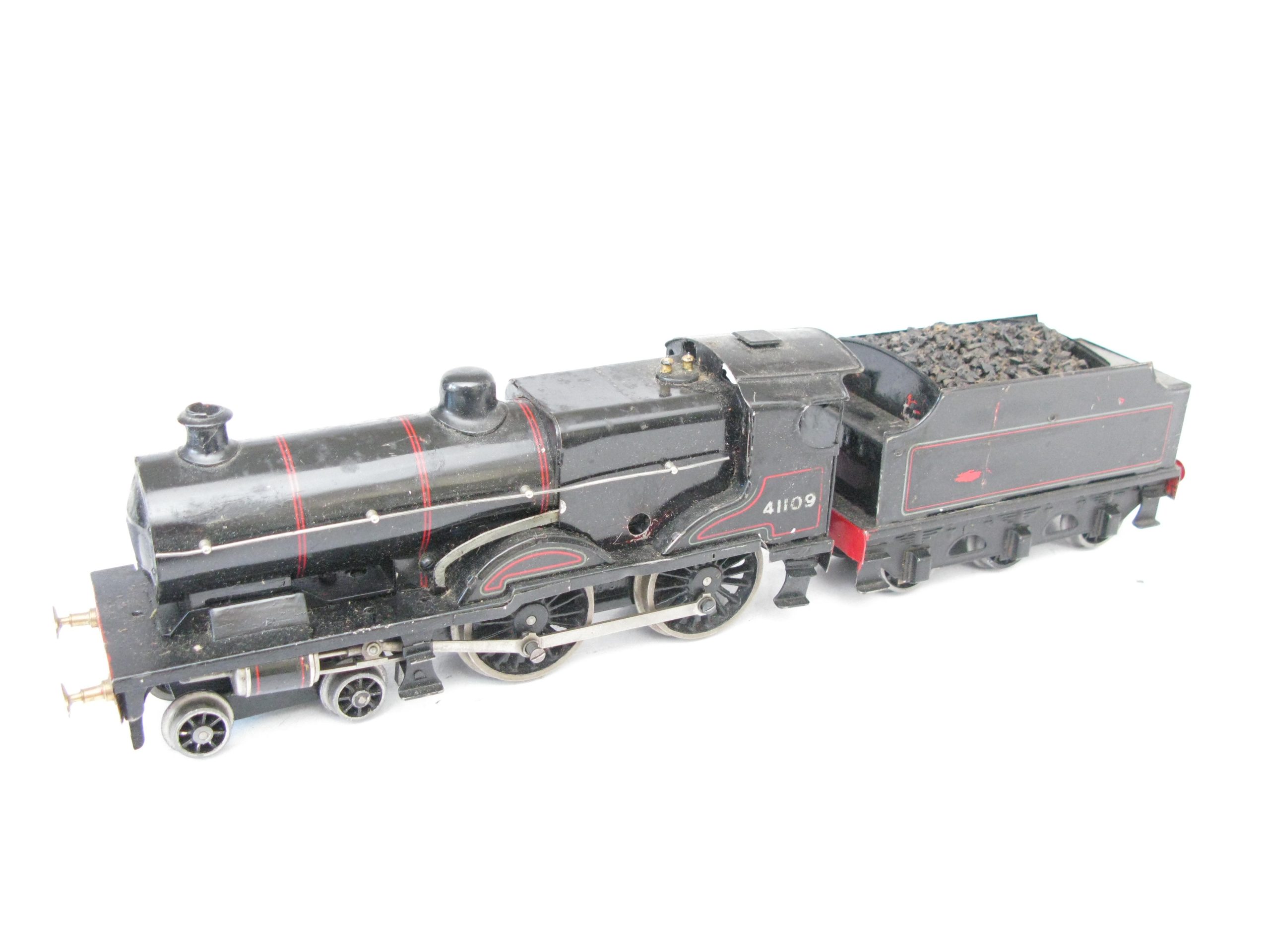 Bassett Lowke 0 Gauge BR lined black 4-4-0 Loco & Tender Compound No.41109, Clockwork - unboxed - Fair to Good - Image 4