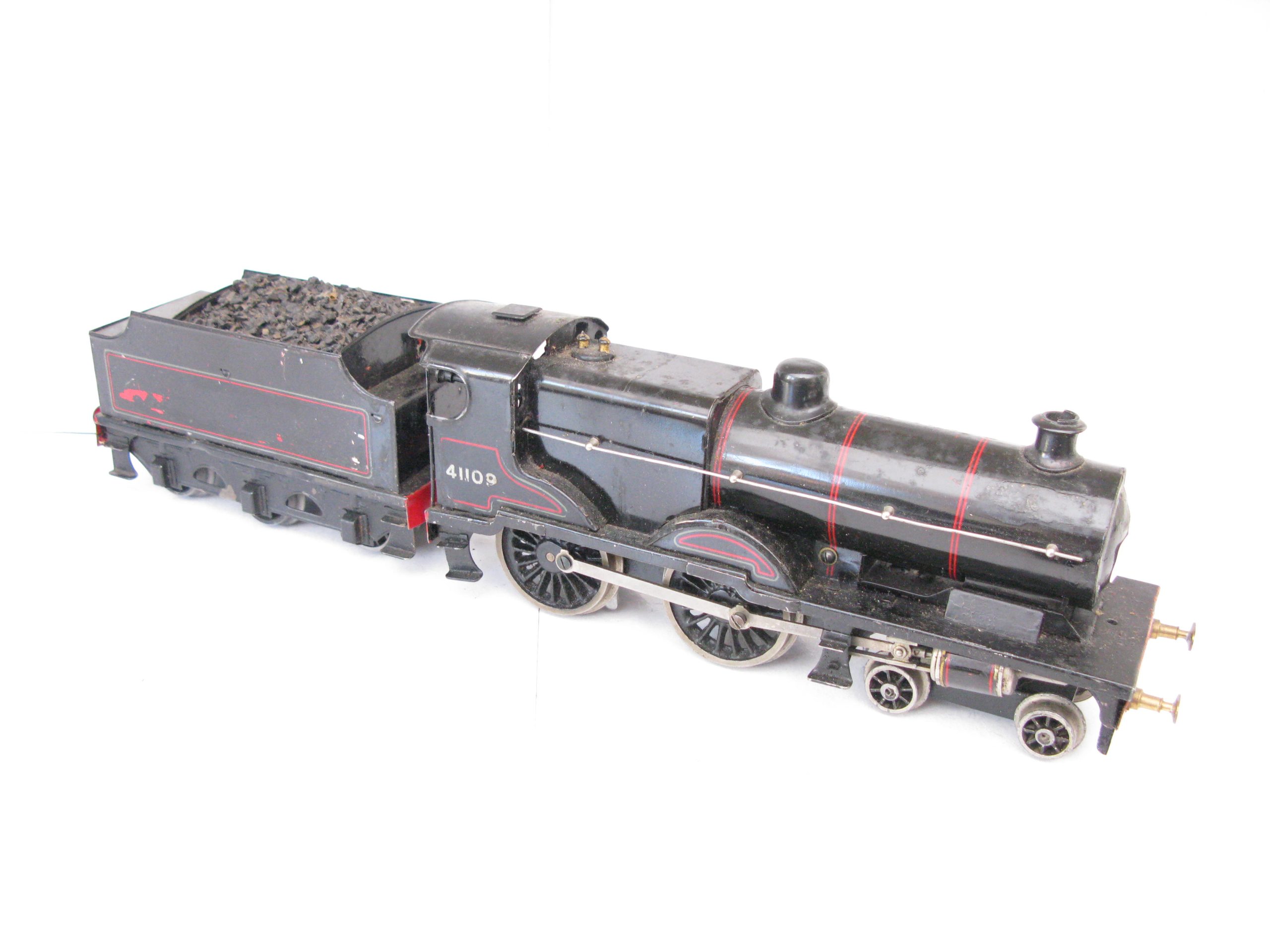 Bassett Lowke 0 Gauge 4-4-0 Loco & Tender Lined black 'COMPOUND' No.41109, Clockwork - unboxed - Good - Image 4