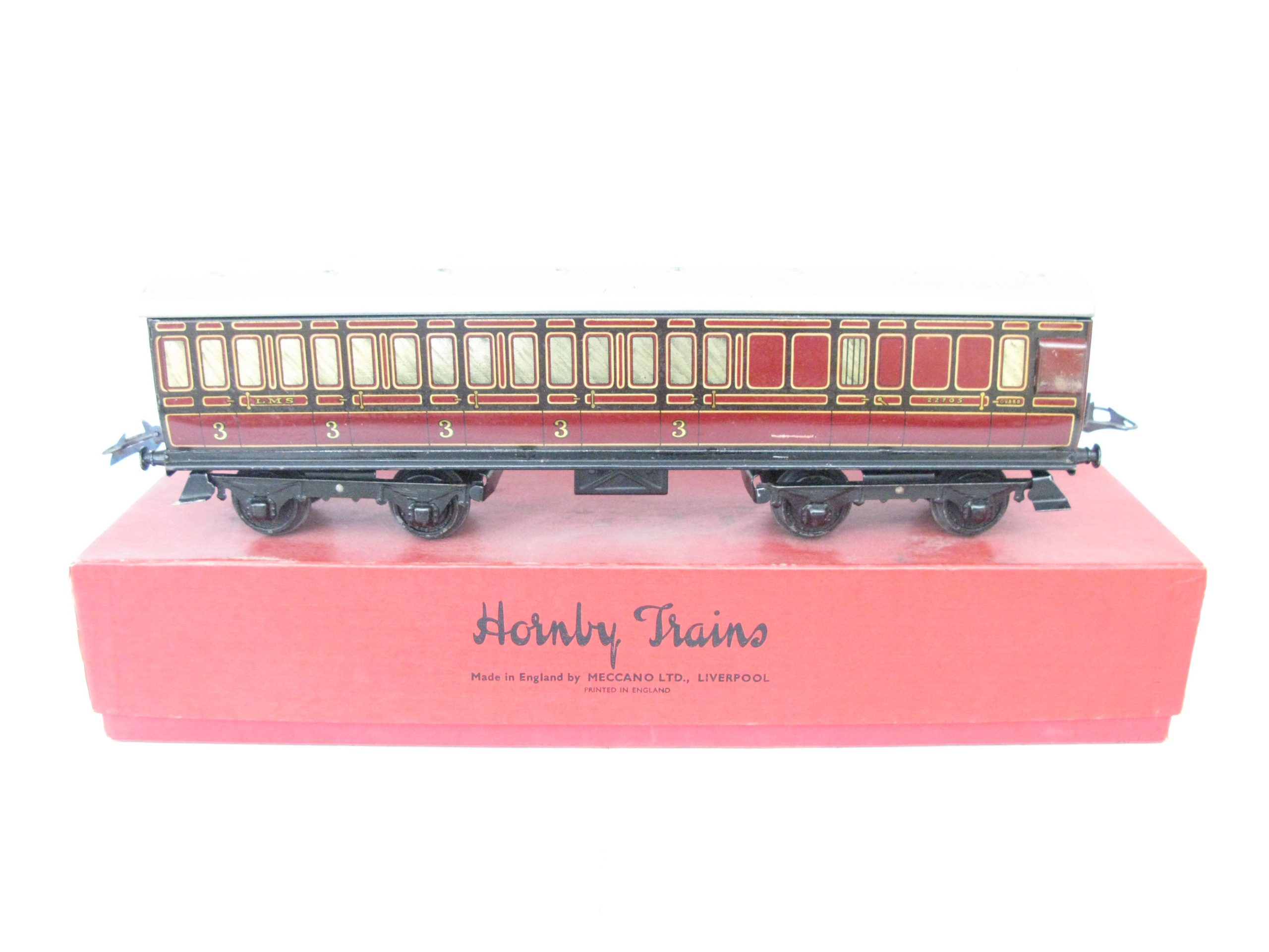 Hornby 0 Gauge Post war No.2 LMS All 3rd Brake end Passenger Coach circa 1948 - Boxed - Excellent/plus