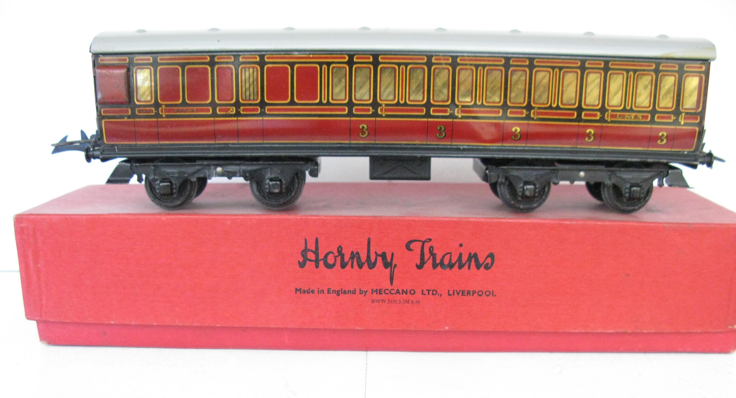 Hornby 0 Gauge Post war No.2 LMS All 3rd Brake end Passenger Coach circa 1948 - Boxed - Excellent/plus - Image 5