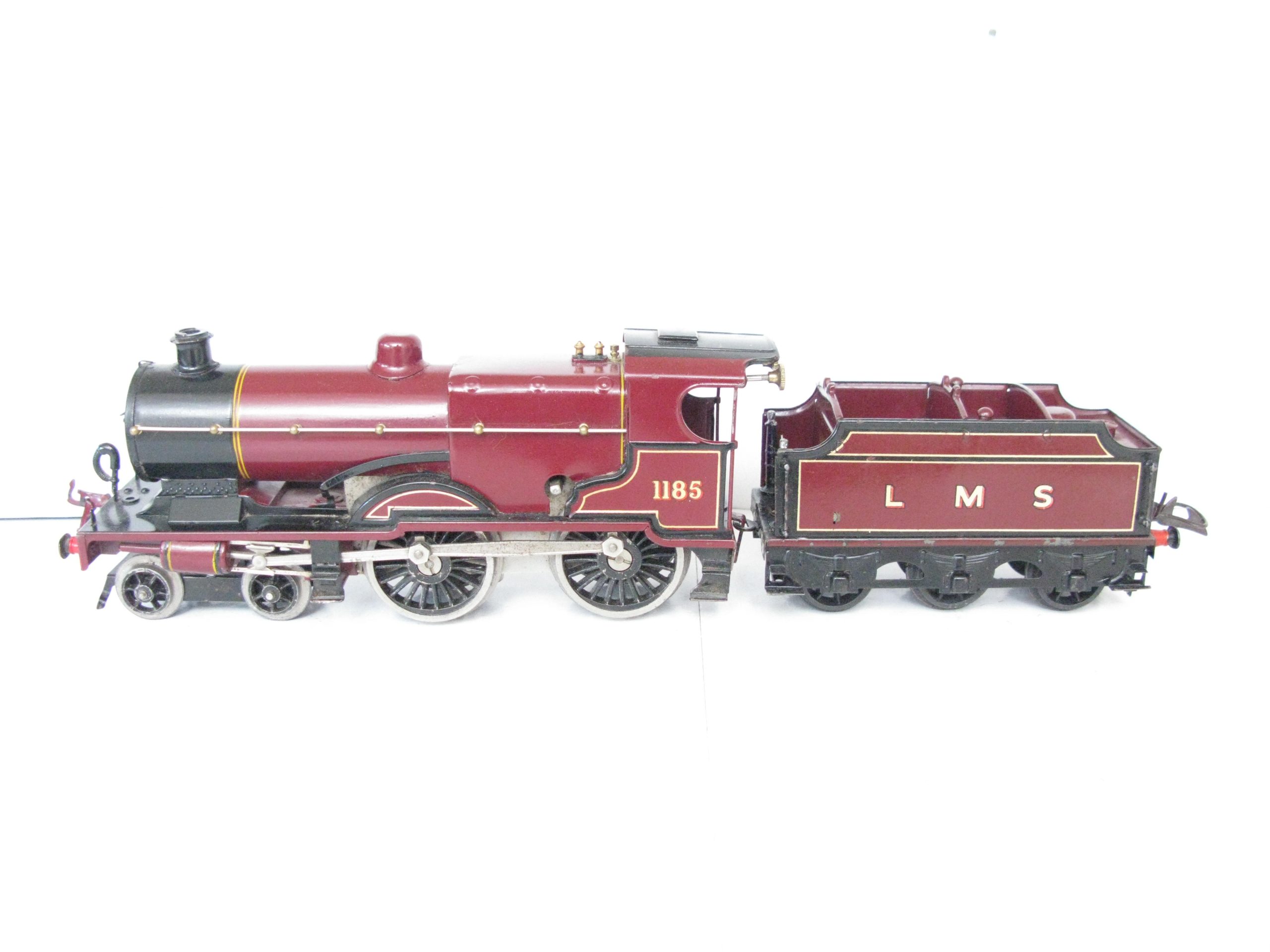 Hornby 0 Gauge No.2C Special Loco & Tender LMS Maroon 'COMPOUND' No.1185, Clockwork - unboxed -Overall Excellent