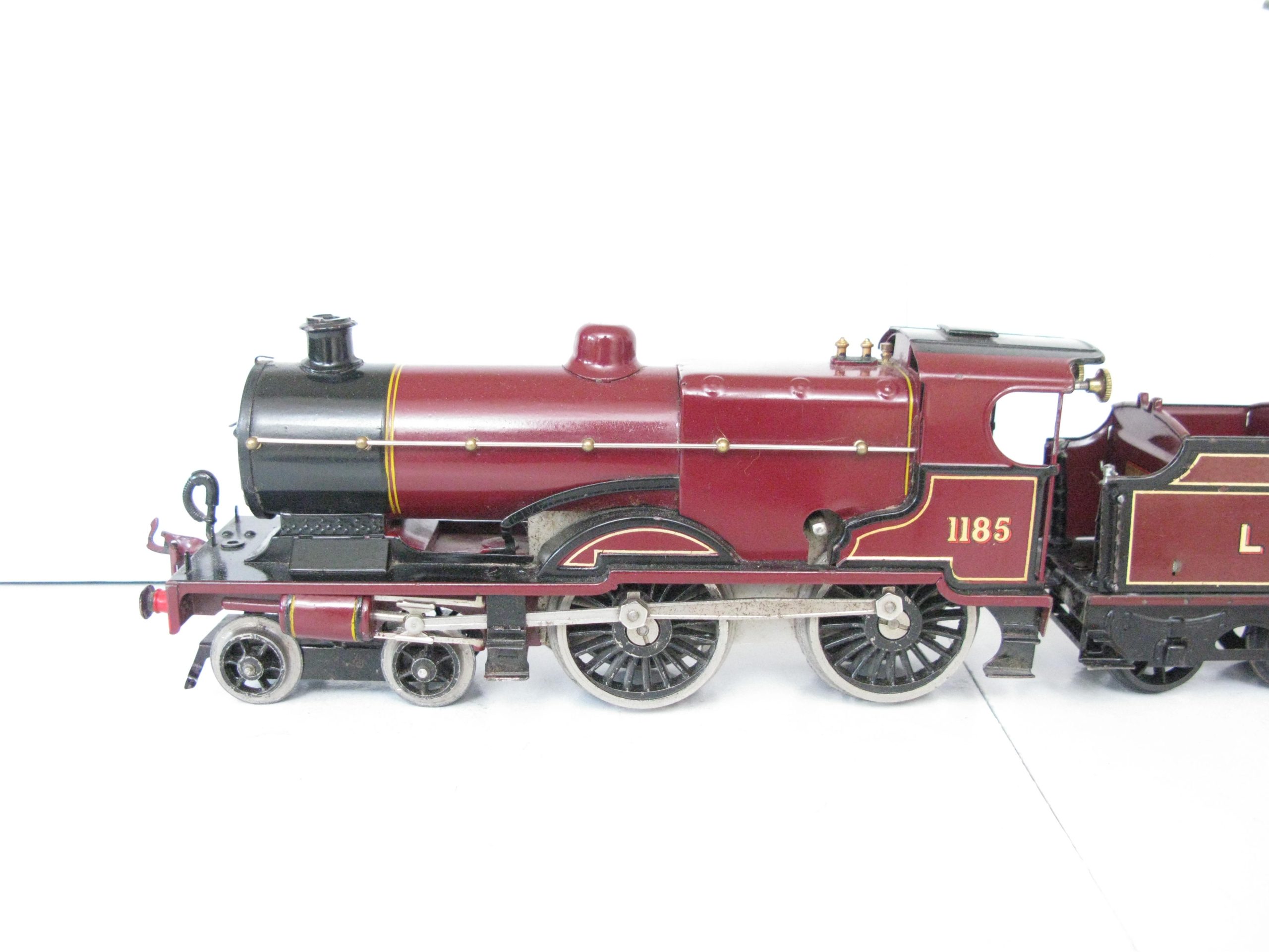 Hornby 0 Gauge No.2C Special Loco & Tender LMS Maroon 'COMPOUND' No.1185, Clockwork - unboxed -Overall Excellent - Image 2