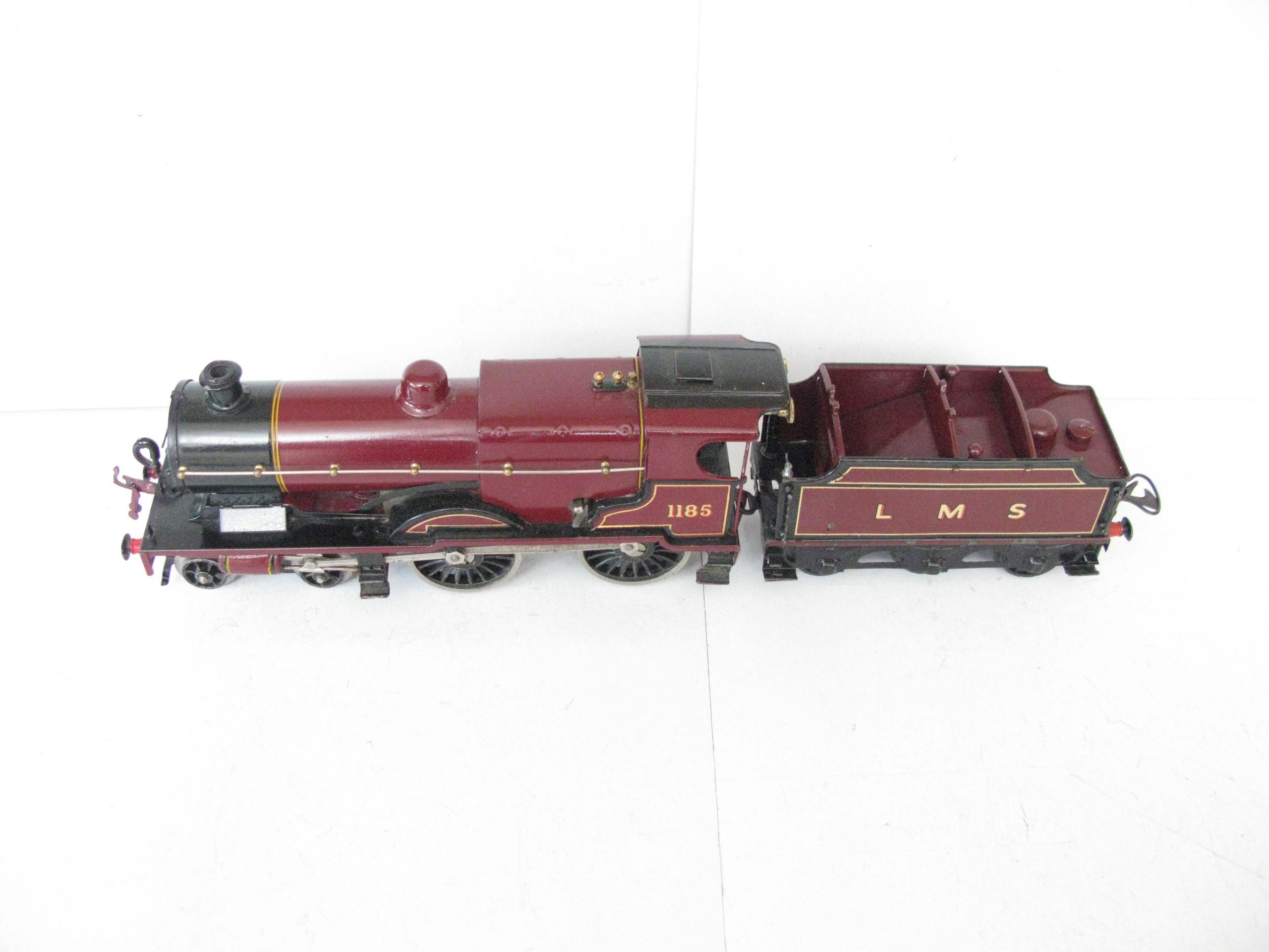 Hornby 0 Gauge No.2C Special Loco & Tender LMS Maroon 'COMPOUND' No.1185, Clockwork - unboxed -Overall Excellent - Image 4