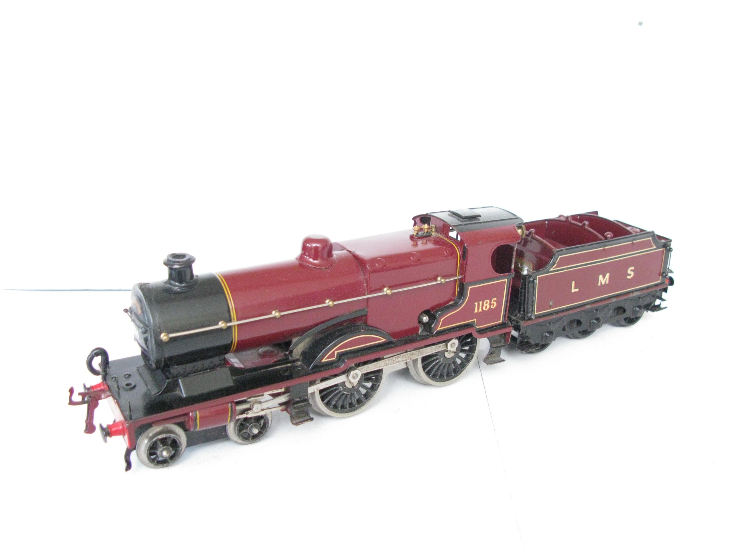 Hornby 0 Gauge No.2C Special Loco & Tender LMS Maroon 'COMPOUND' No.1185, Clockwork - unboxed -Overall Excellent - Image 5
