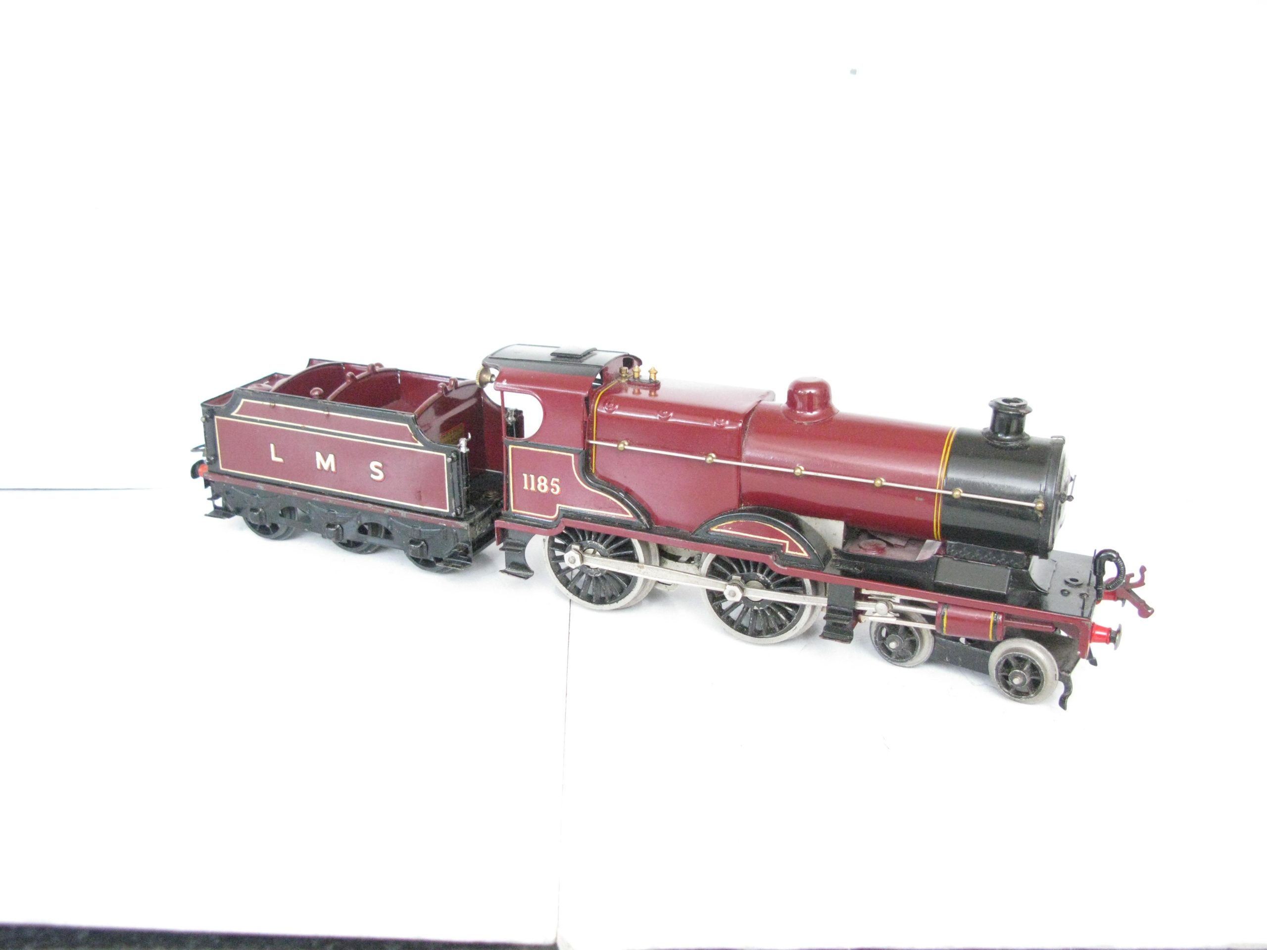 Hornby 0 Gauge No.2C Special Loco & Tender LMS Maroon 'COMPOUND' No.1185, Clockwork - unboxed -Overall Excellent - Image 7