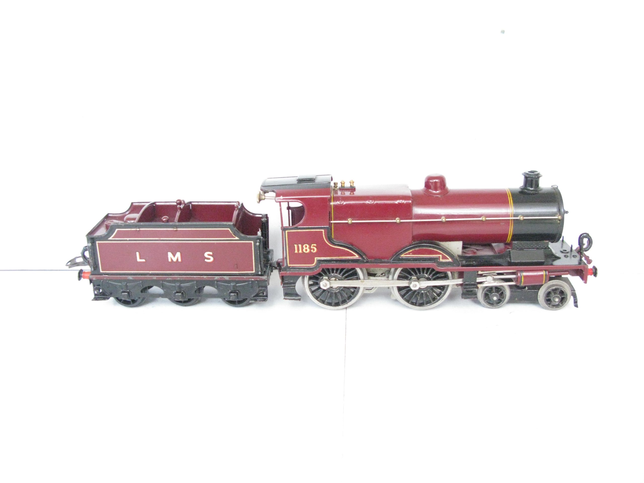 Hornby 0 Gauge No.2C Special Loco & Tender LMS Maroon 'COMPOUND' No.1185, Clockwork - unboxed -Overall Excellent - Image 9