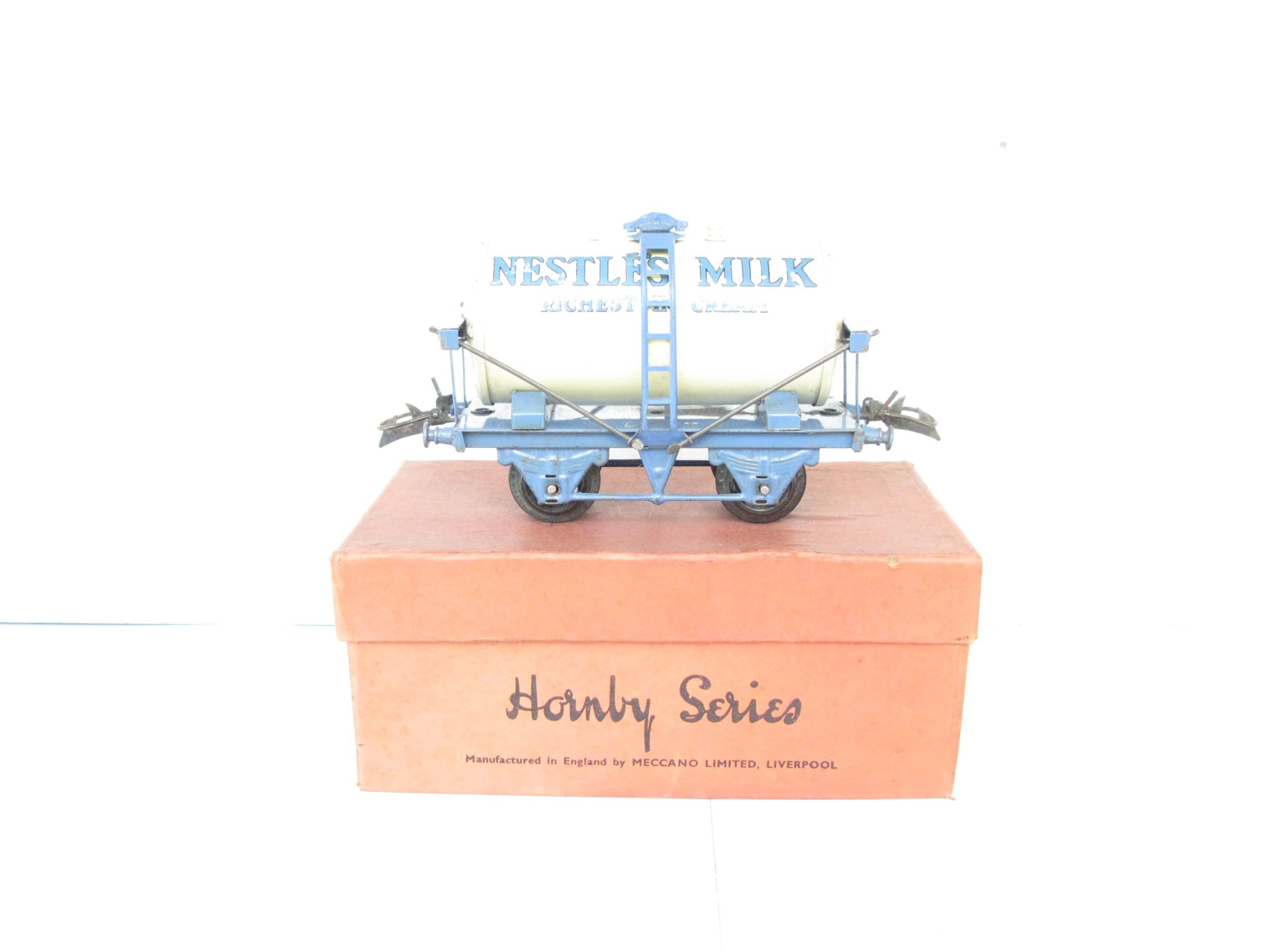 Hornby 0 Gauge 'NESTLES' Milk Tank wagon version with Blue base, Circa 1937 - Boxed - Excellent